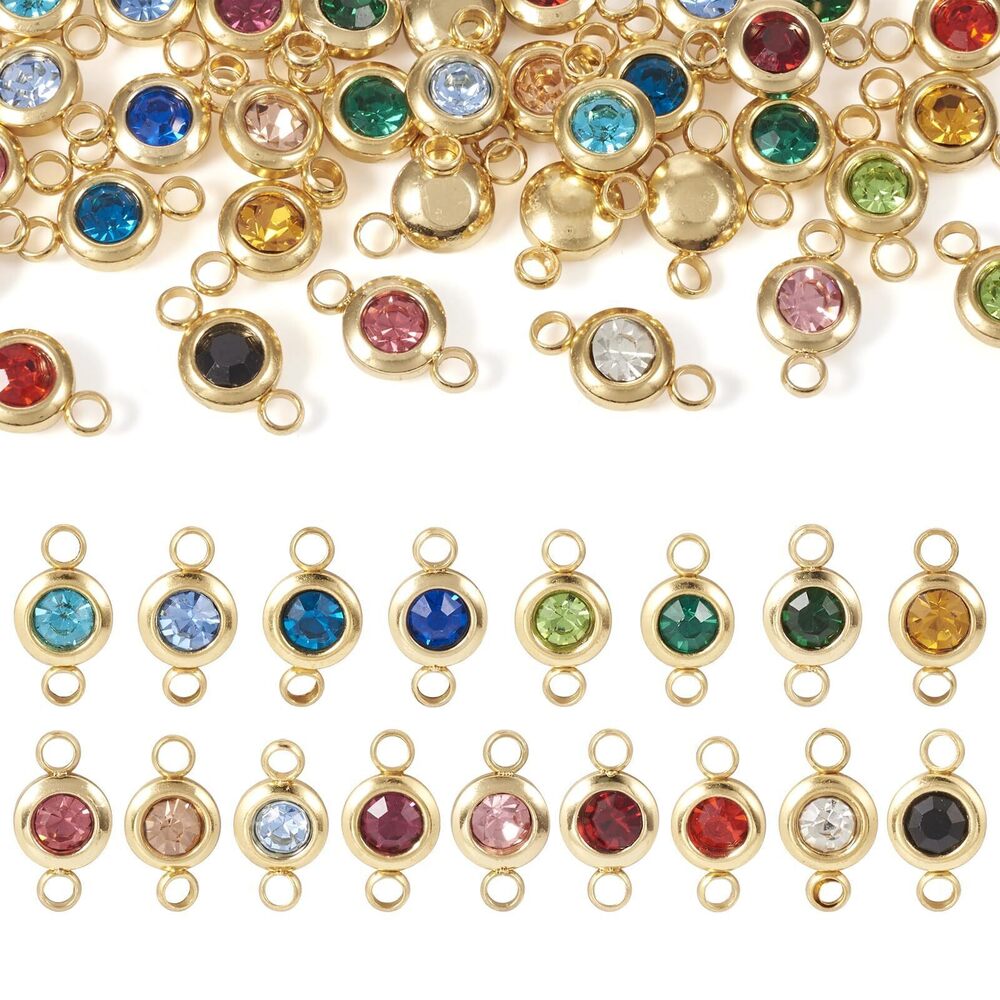 7438 Pandahall 34Pcs Rhinestone Connector Charms Golden Stainless Steel